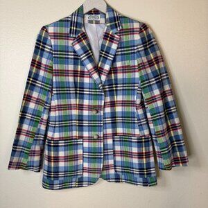 Vintage Villager Women’s Plaid Blazer Jacket Cotton Sz 8 Blue Green Red Polo